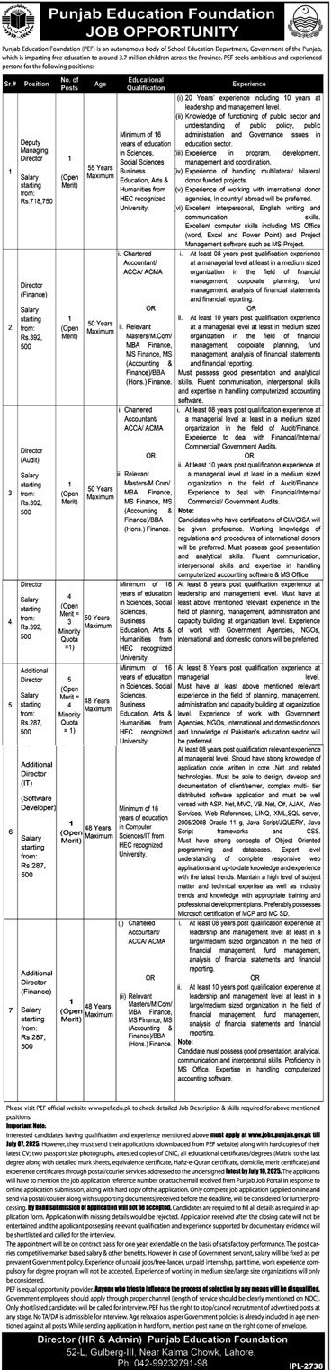 Jobs in Punjab Education Foundation Lahore
